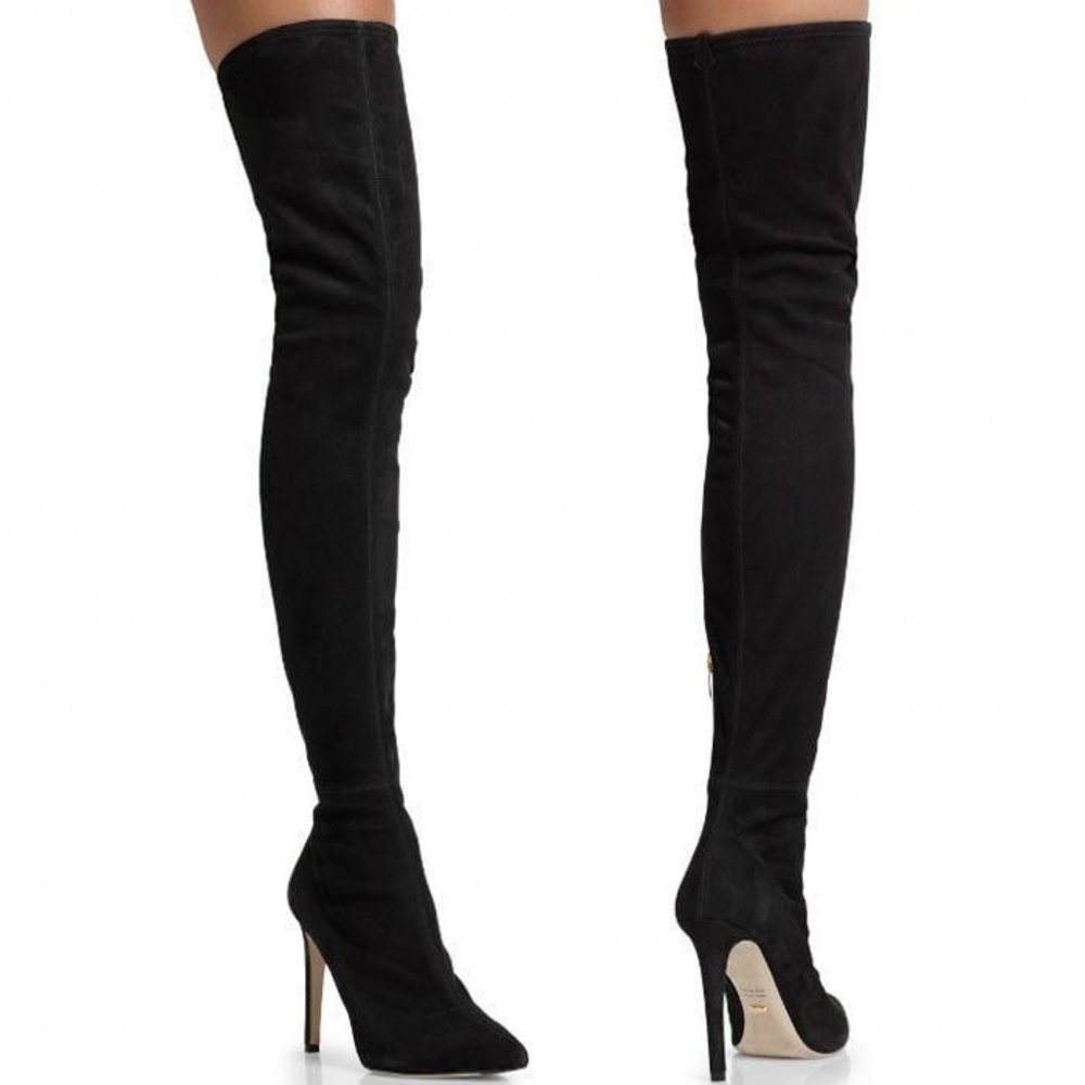 NEW SERGIO ROSSI BLACK LEATHER SUEDE OVER THE KNEE OTK THIGH BOOTS SEXY MATRIX